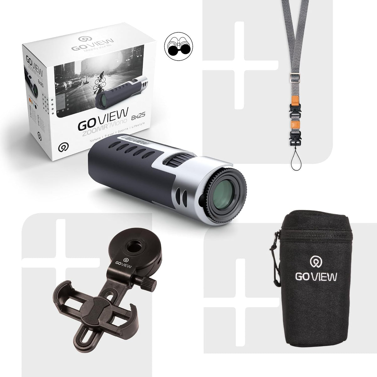 GOVIEW ZOOMR Mono 8x25 High Powered Monocular for Adults - Phantom Black