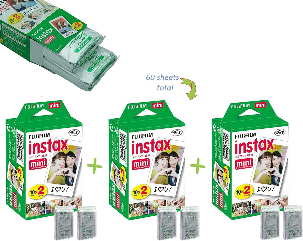 Fujifilm Instax Mini 12 Instant Camera Clay White & 60 Fuji Film Sheets