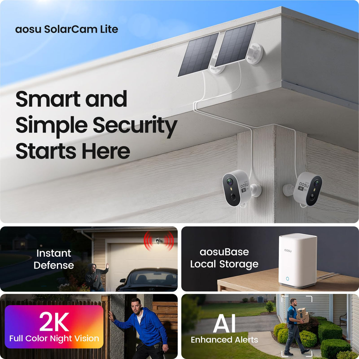 aosu 2K Solar Security Cameras Wireless Outdoor System, 4-Cam-Kit