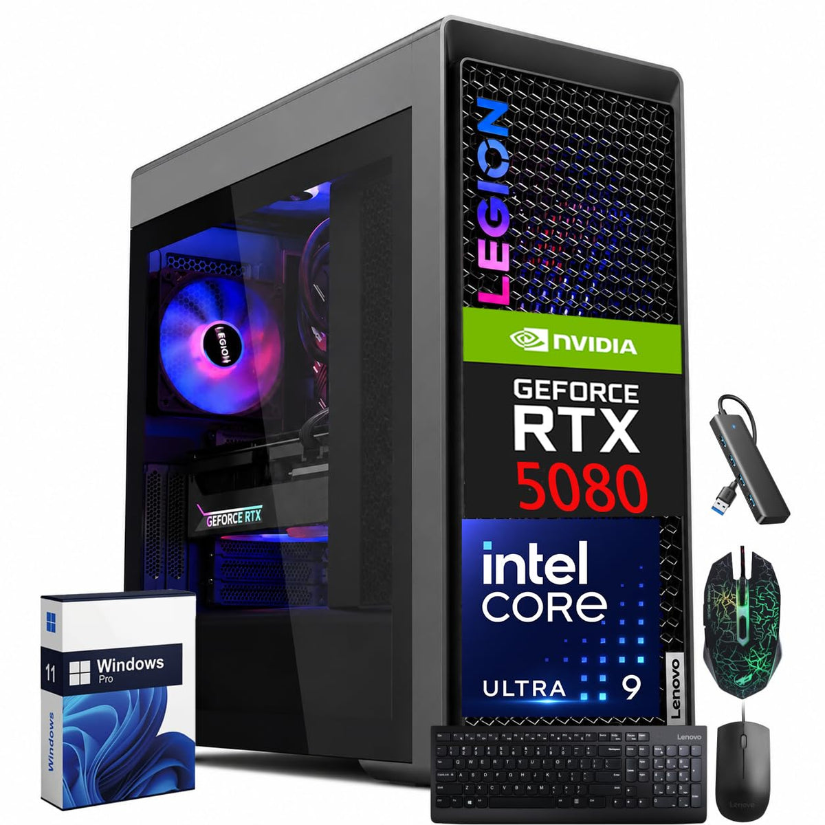 Lenovo Legion Tower 7i Gen 10 Desktop PC, NVIDIA GeForce RTX 5080 16GB GDDR7, Intel Ultra 9 285K(Up to 5.7 GHz), 128GB DDR5 5600MT/s, 4TB SSD, Legion Coldfront Cooling, USB KB, Mouse, Windows 11 Pro