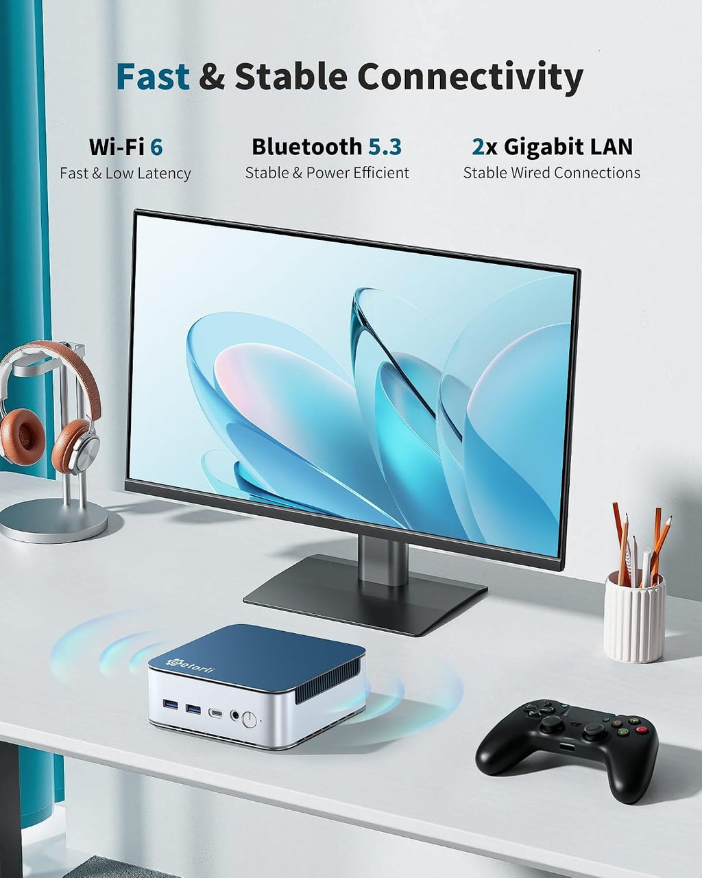 Getorli Mini PC Ryzen 5 6600H (Up to 4.5GHz), 32GB LPDDR5 1TB NVMe SSD, Triple 4K Display Mini Desktop Computer, Dual LAN, WiFi 6 BT5.3, Micro PC for Office, Home, Light Gaming