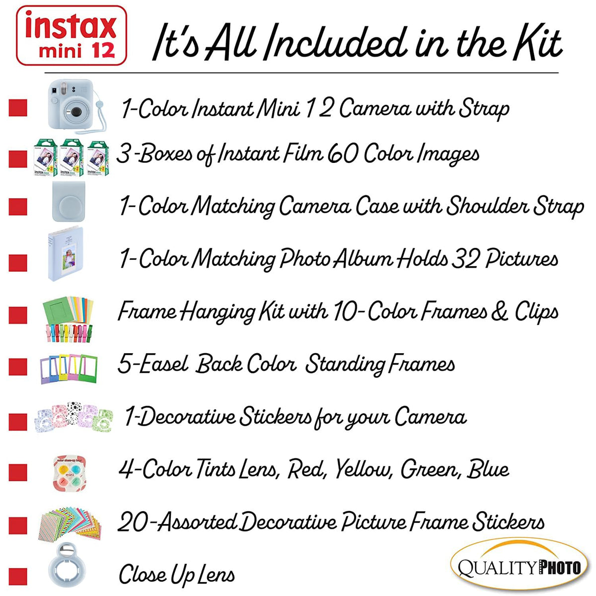 Fujifilm Instax Mini 12 Instant Camera + 60 Photo Prints + Accessories, Lilac Purple