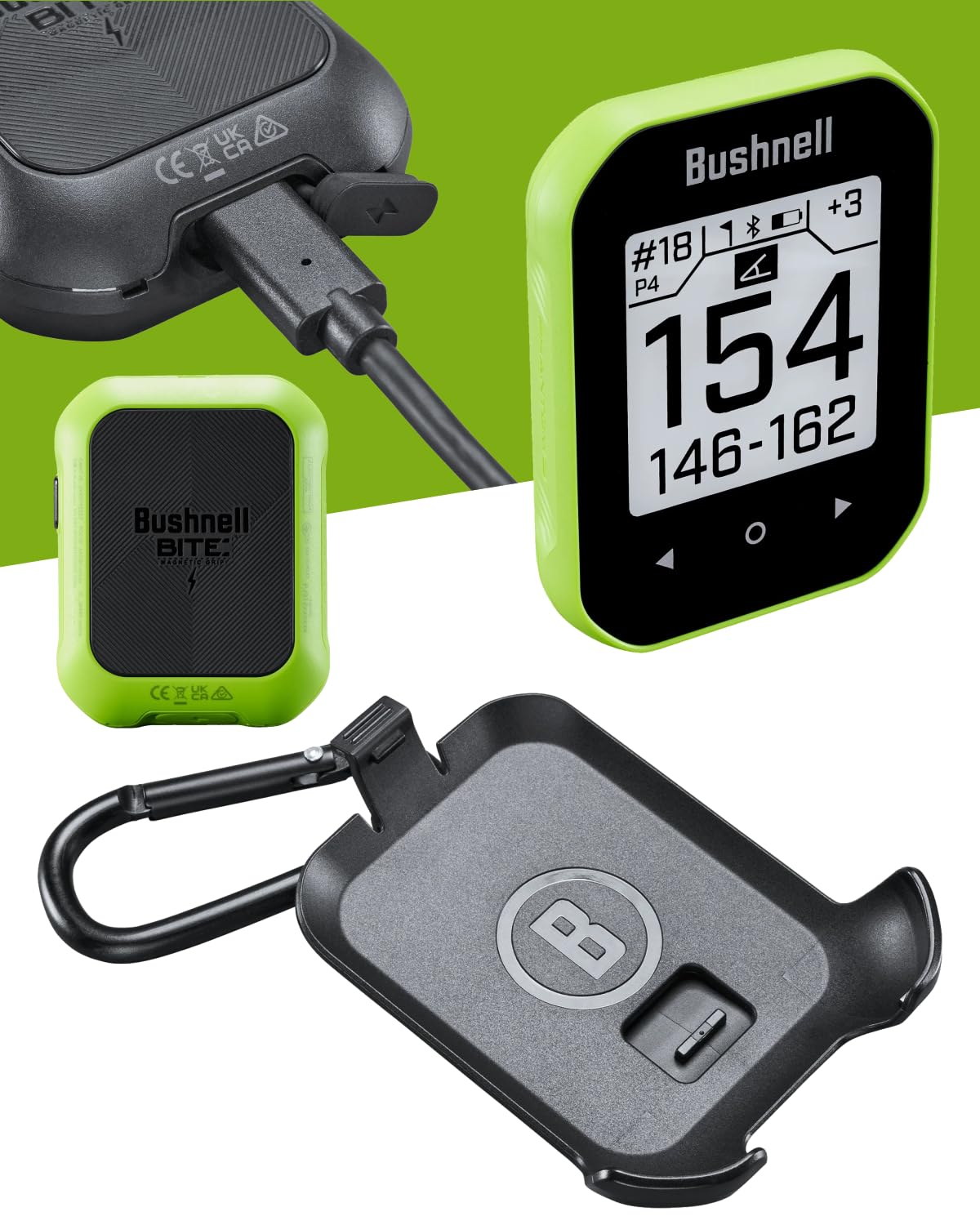 Bushnell Phantom 3 Slope Golf GPS Rangefinder (Blue) with BITE Magnetic Mount and GreenView with Slope-Adjusted Distances, 38,000+ Courses, Auto Hole Advance with Wearable4U Cleaning Cloth Bundle