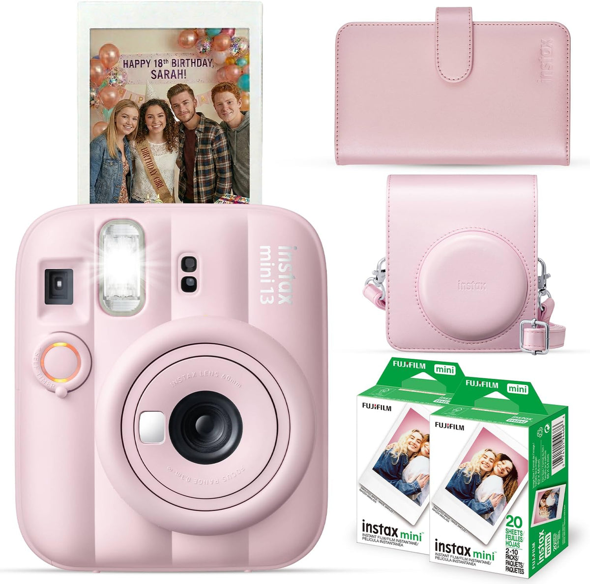 FUJIFILM Instax Mini 13 Instant Camera, Candy Pink with Film & Case Bundle