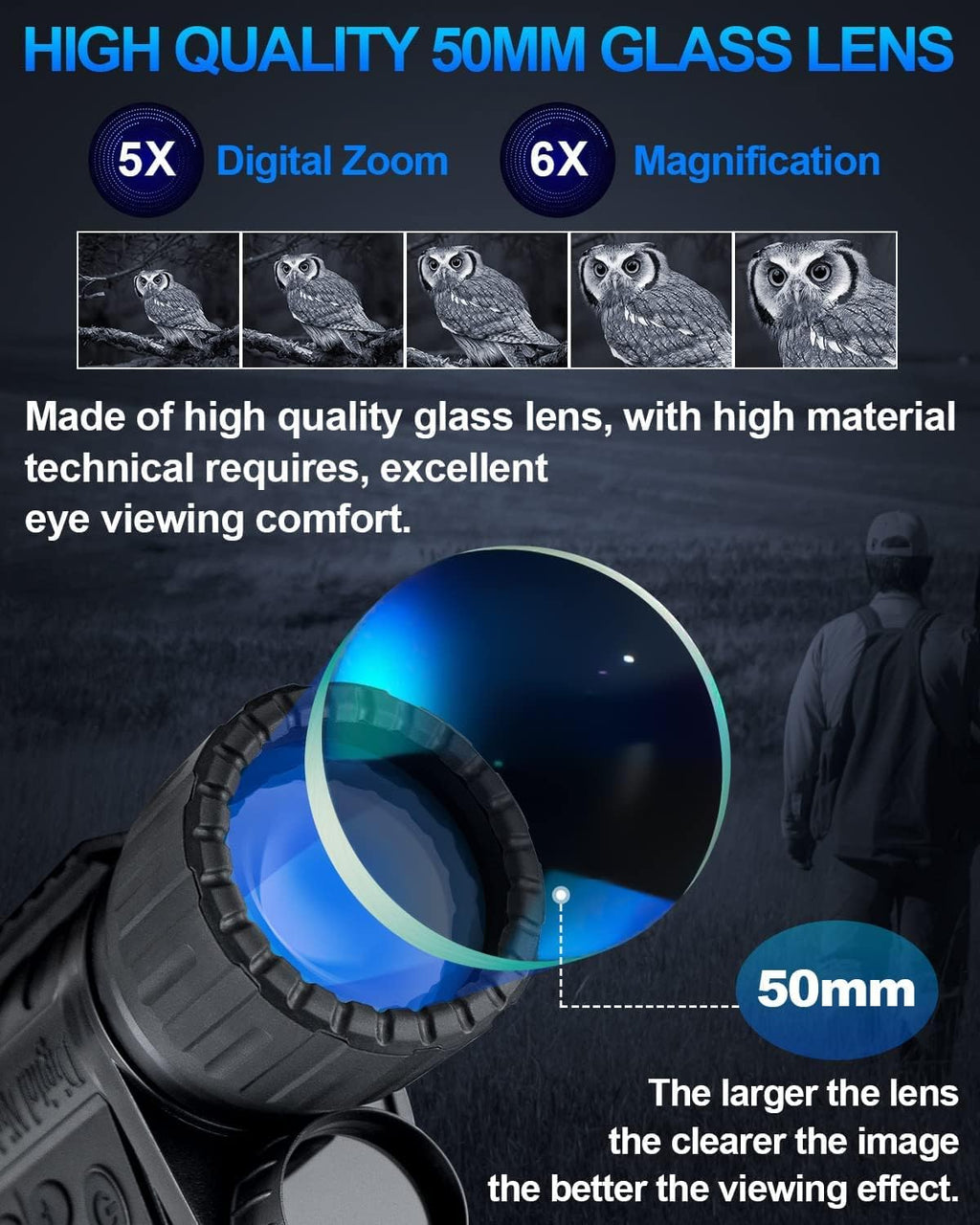 WiFi Night Vision Monocular Support Smartphone iOS/Android Night Watching HD in Full Darkness Clearly Infrared Camera Telescope 12MP Photo Video 5X Digital Zoom Night Vision Binocular