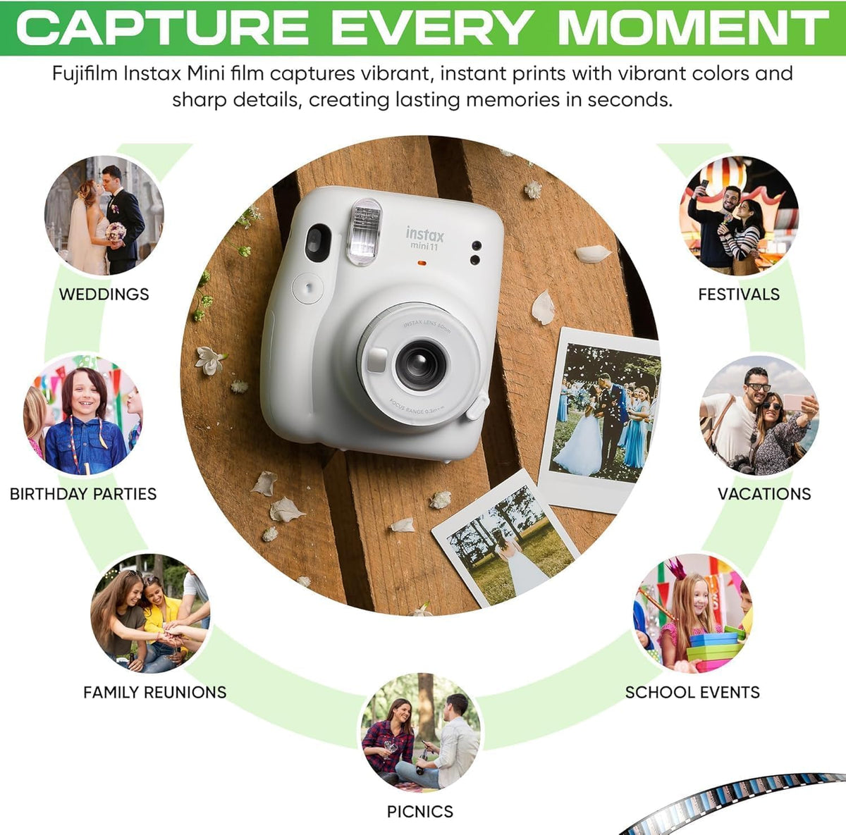 Fujifilm Instax Mini Instant Film for Mini Cameras, White, Credit Card Size with Free Bonus Cap Keeper - (3 x Twin Packs)