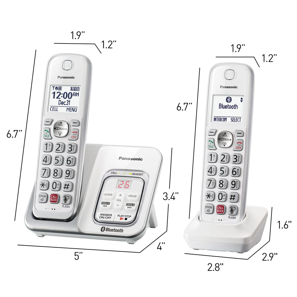 Panasonic Cordless Phone with Answering Machine, Link2Cell Bluetooth Home Phones, Voice Assistant and Advanced Call Blocking, Expandable System with 4 Handsets, Cordless Telephone, KX-TGD864W (White)