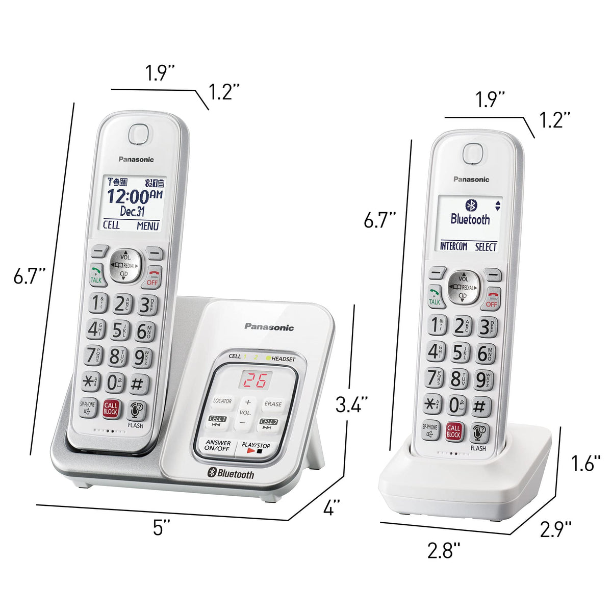 Panasonic Cordless Phone with Answering Machine, Link2Cell Bluetooth Home Phones, Voice Assistant and Advanced Call Blocking, Expandable System with 4 Handsets, Cordless Telephone, KX-TGD864W (White)