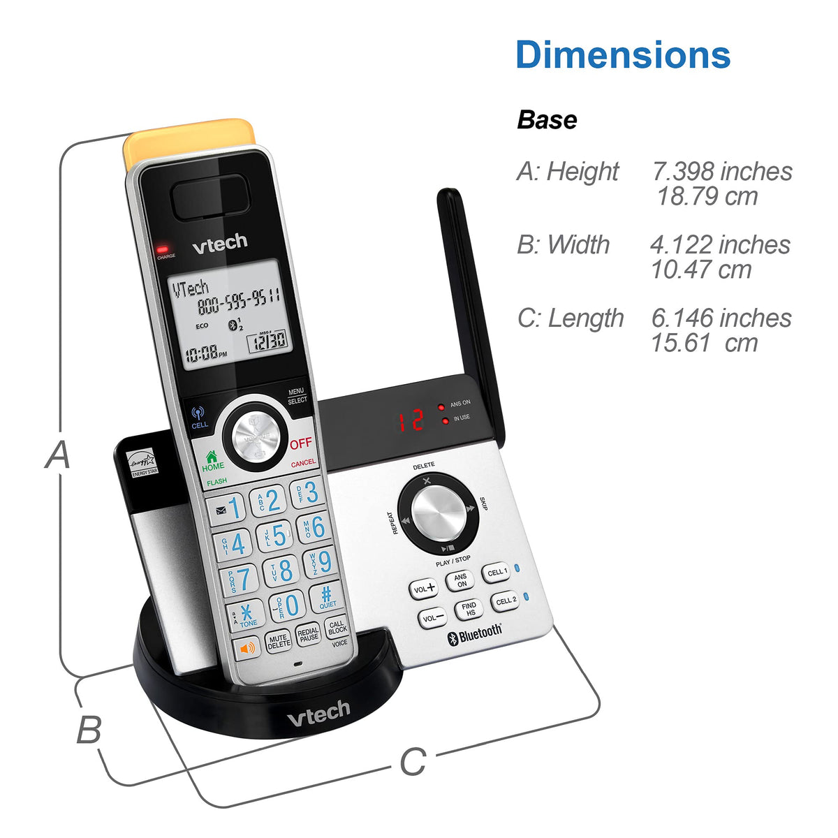 VTech IS8128-51 Super Long Range 5-Handset DECT 6.0 Cordless Phone for Home with Answering Machine, 2300 ft Range, Call Blocking, Bluetooth Connect to Cell, Intercom