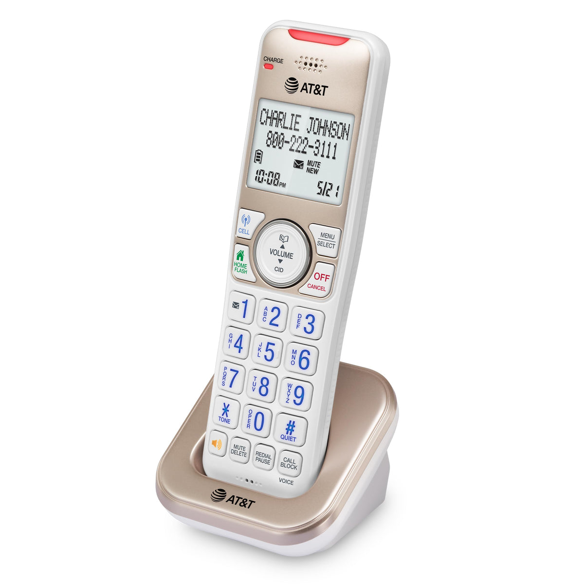 AT&T BL3112-3 3-Handset DECT 6.0 Cordless Phone for Home with Bluetooth Connect to Cell, Smart Call Blocker, Answering Machine, Caller ID, Expandable up to 5 Handsets, Champagne Gold/White