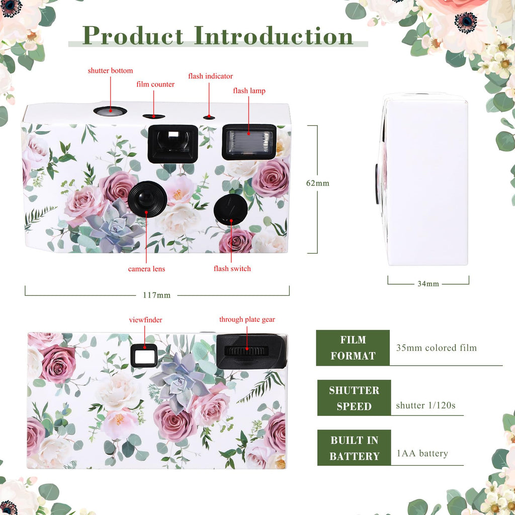 Zhengmy 10 Pack Disposable Camera Bulk for Wedding, 35mm Single Use Camera Bulk with Flash One Time for Gathering Wedding Travel(Gold Rose,Retro Color Film)
