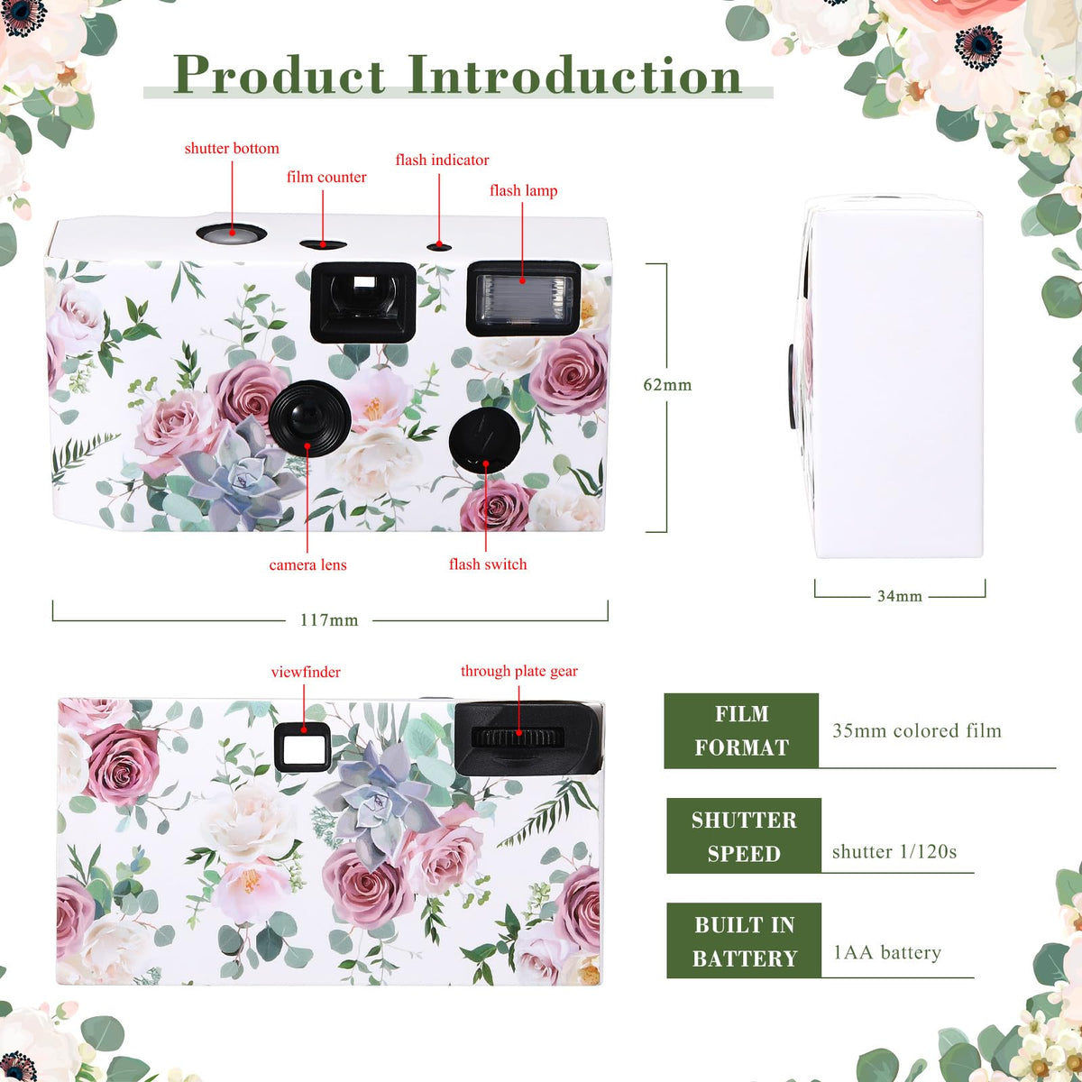 Zhengmy 10 Pack Disposable Camera Bulk for Wedding, 35mm Single Use Camera Bulk with Flash One Time for Gathering Wedding Travel(Gold Rose,Retro Color Film)