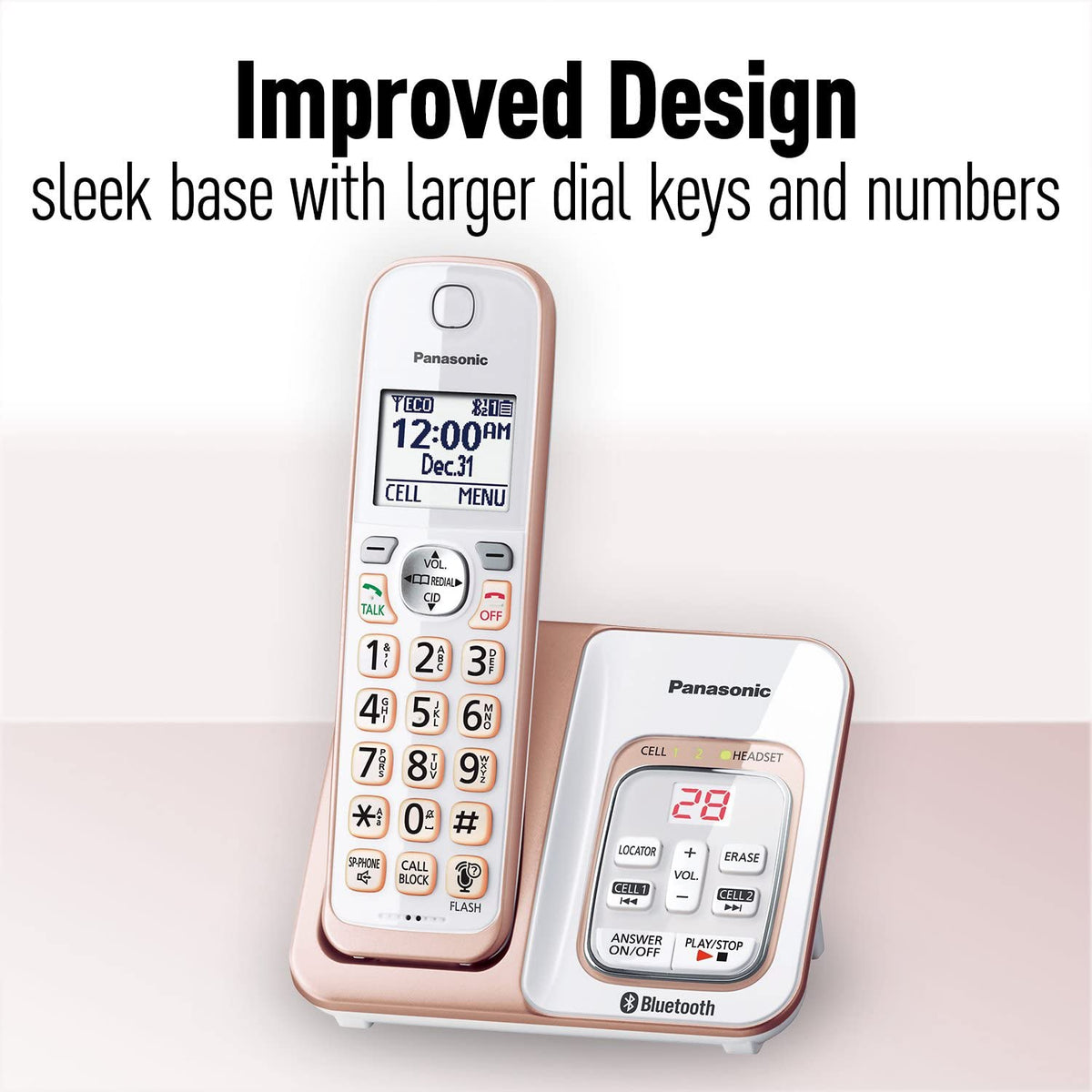 Panasonic 3 Handset Expandable Cordless Phone System with Link2Cell Bluetooth, Voice Assistant, Answering Machine and Call Blocking - KX-TGD563M (Metallic Black)