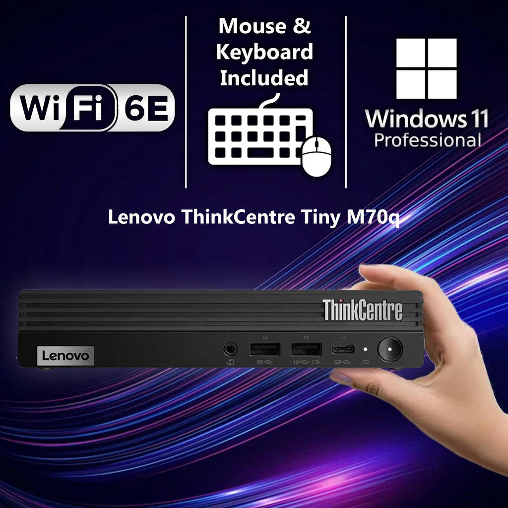 Lenovo ThinkCentre Tiny M70q Gen 6, Intel Ultra Core S3 (Beats i7-13700T), 32GB DDR5, 1TB NVMe, DisplayPort, HDMI, WiFi 6E, RJ-45, Wired KB & Mouse, Win 11 Pro, AI Business Desktop â Black