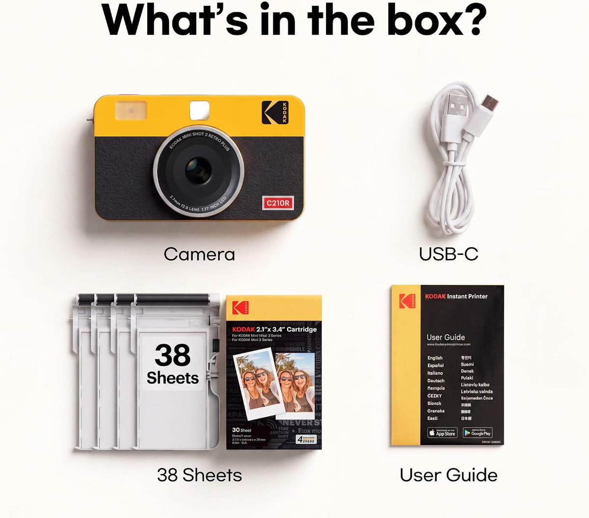 KODAK Mini Shot 2 Retro 2x3 Instant Camera, Photo Printer, 38 Sheet, White