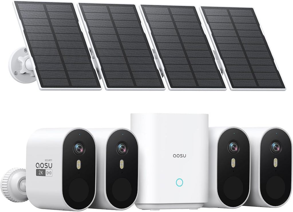 aosu 2K QHD Solar Security Cameras Wireless Outdoor System, 4-Cam-Kit