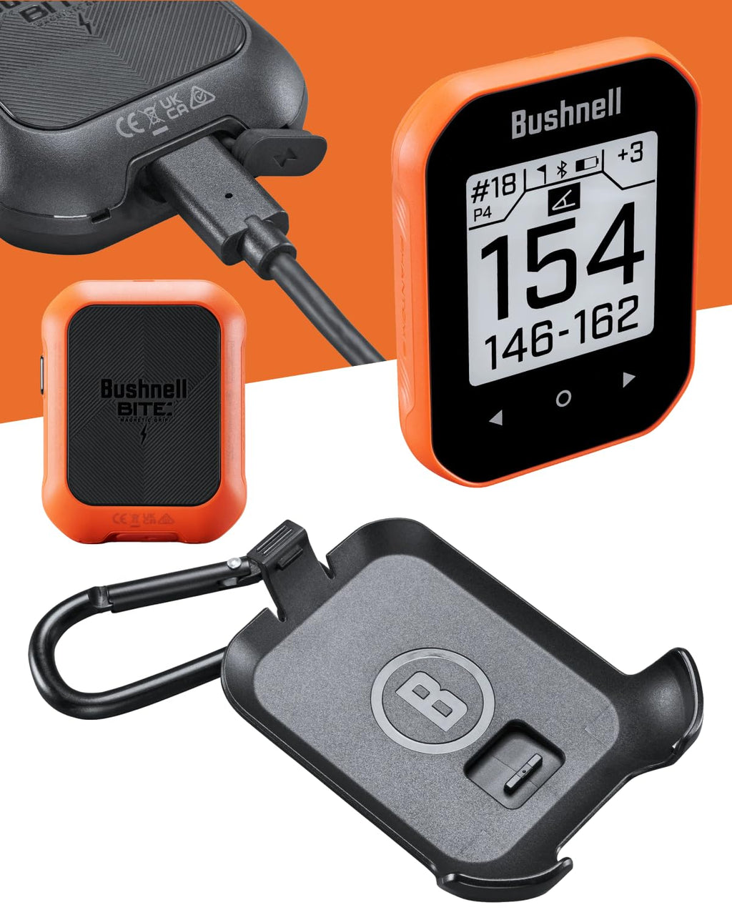 Bushnell Phantom 3 Slope Golf GPS Rangefinder (Blue) with BITE Magnetic Mount and GreenView with Slope-Adjusted Distances, 38,000+ Courses, Auto Hole Advance with Wearable4U Cleaning Cloth Bundle