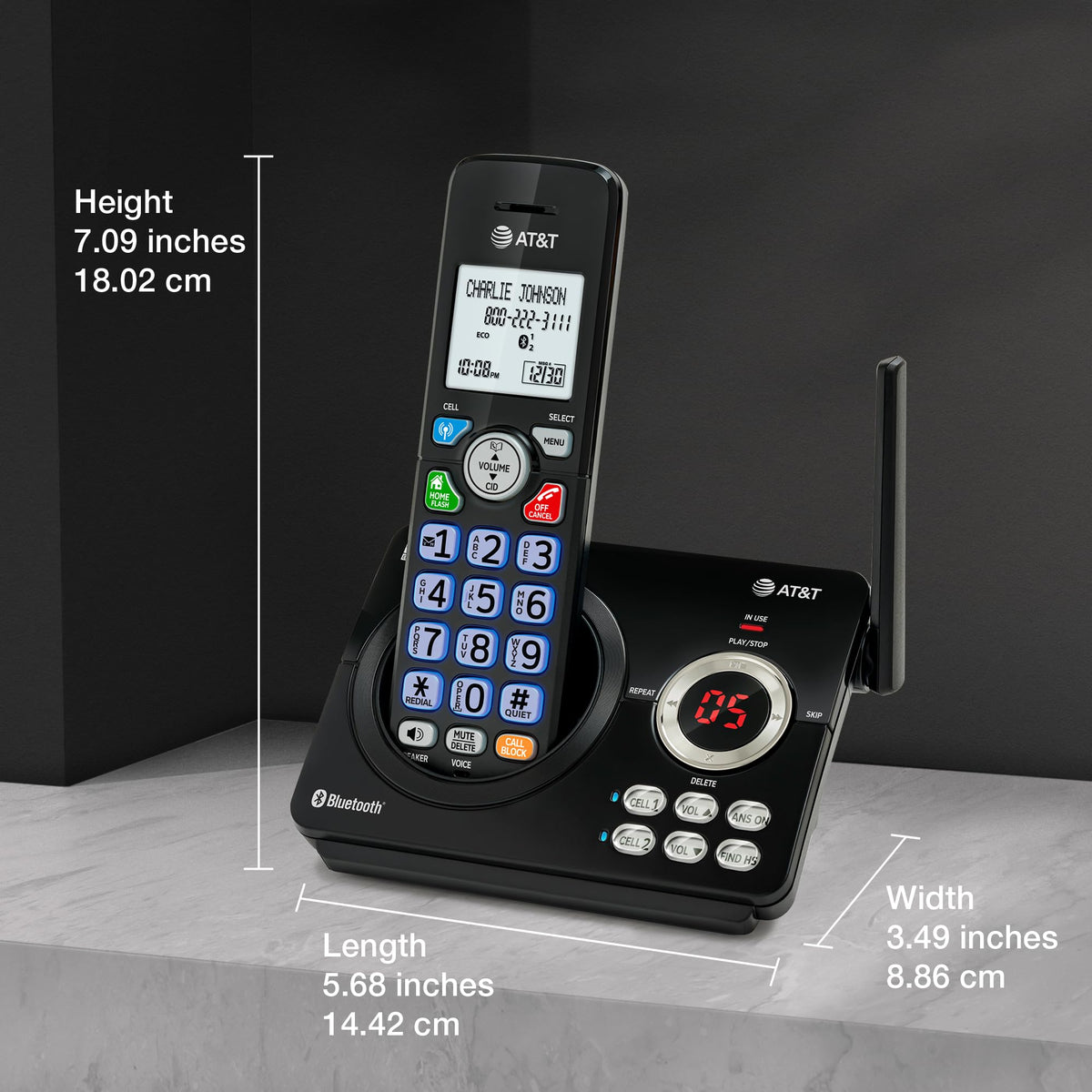 AT&T DL72319 DECT 6.0 3-Handset Cordless Phone for Home with Connect to Cell, Call Blocking, 1.8" Backlit Screen, Big Buttons, intercom, and Unsurpassed Range