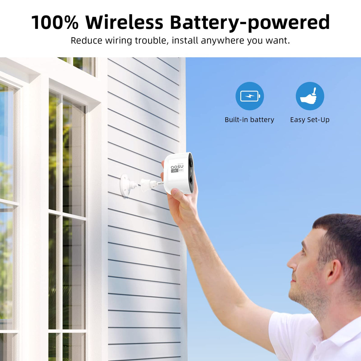 aosu 2K Battery Security Cameras Wireless Outdoor System, 4-Cam-Kit
