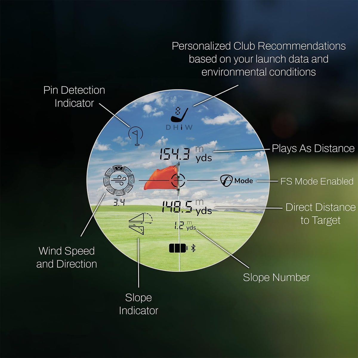 FlightScope i4 Golf Rangefinder with 6X Magnification, 1,000 Yard Range, Built-in Magnet | Combines GPS, Local Conditions, Slope and your Swing Data for Personalized Smart Gapping Club Recommendations