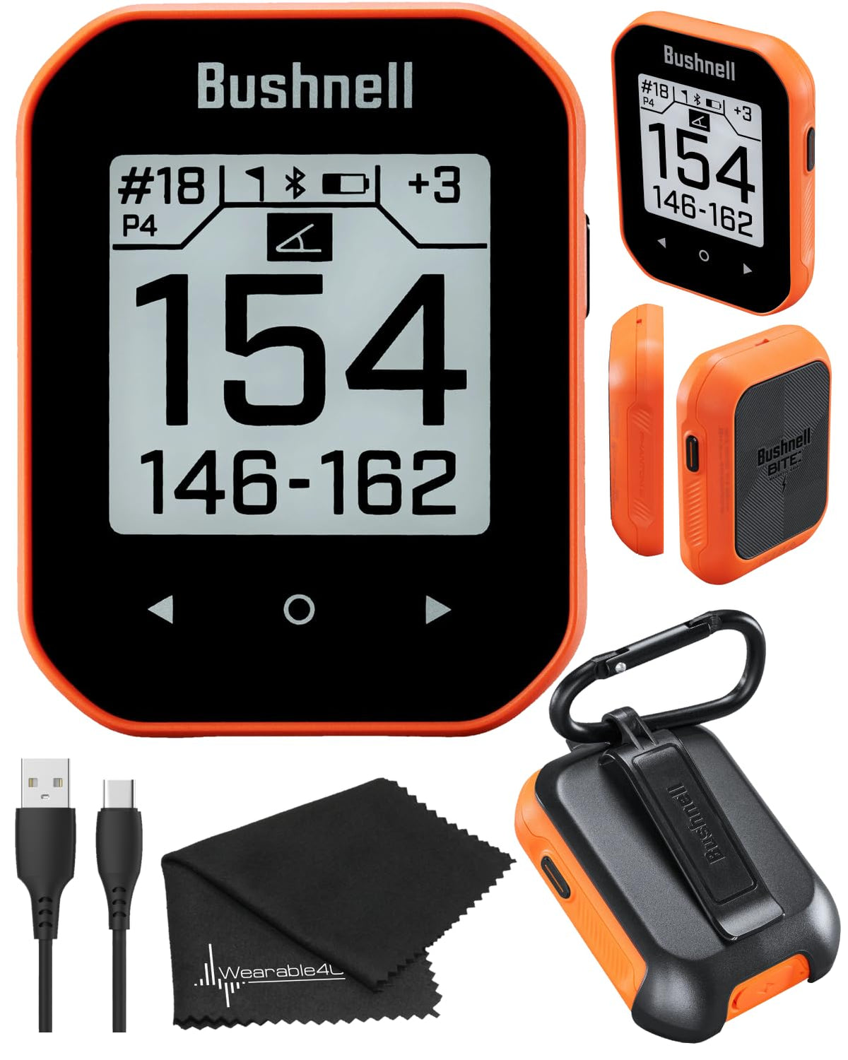 Bushnell Phantom 3 Slope Golf GPS Rangefinder (Blue) with BITE Magnetic Mount and GreenView with Slope-Adjusted Distances, 38,000+ Courses, Auto Hole Advance with Wearable4U Cleaning Cloth Bundle