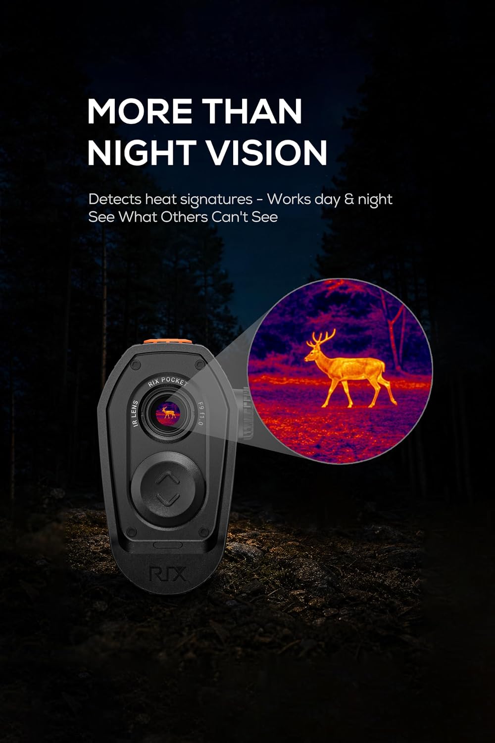 RIX Pocket K2 Portable Thermal Monocular for Hunting, 256x192 (50Hz), Wi-Fi, Handheld Night Vision Monocular
