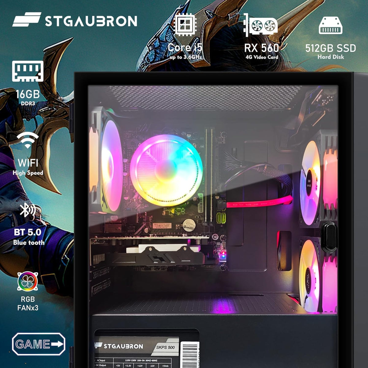 STGAubron Gaming PC Desktop,Core I7,RX 580 8G,32G RAM,512G SSD