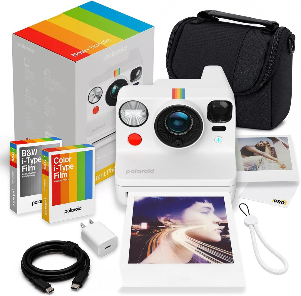 Polaroid Now+ Generation 3 i-Type Instant Camera in White + 16 Film Bundle