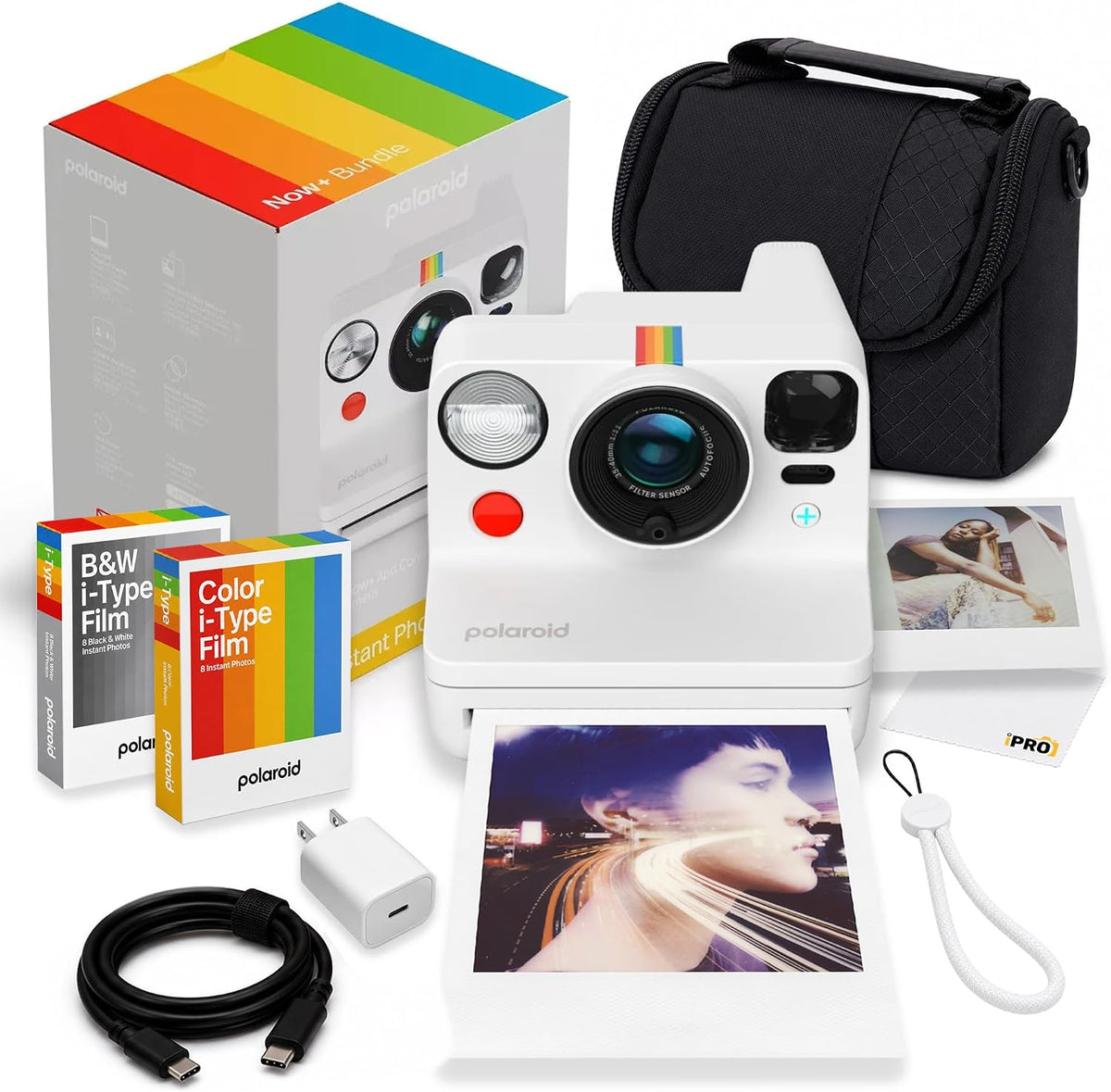Polaroid Now+ Generation 3 i-Type Instant Camera in White + 16 Film Bundle