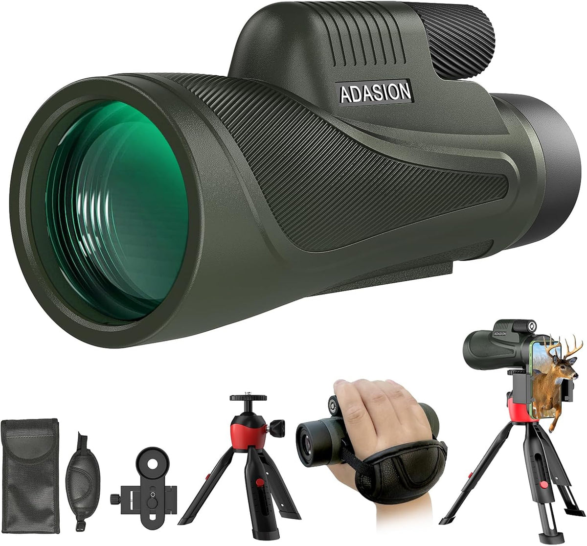 Adasion 12x56 Monoculars for Adults High Powered, Phone Adapter & Tripod