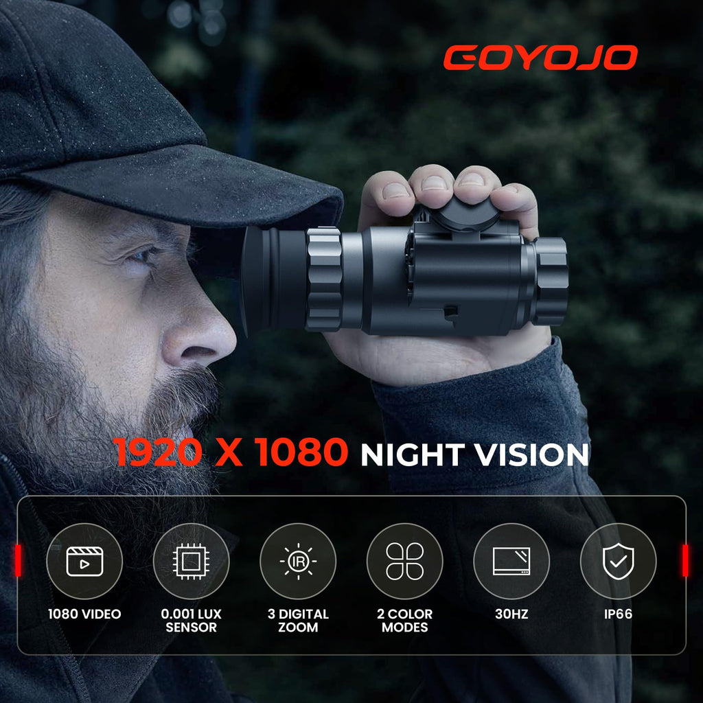 GOYOJO GNG2K Night Vision Monocular - 2K / 60Hz Refresh Digital Night Vision Goggles, Helmet Mountable, Stealth Infrared 940nm NVG with 0.0001 Lux Sensor, 4 Color Modes for Tactical/Hunting/Camping
