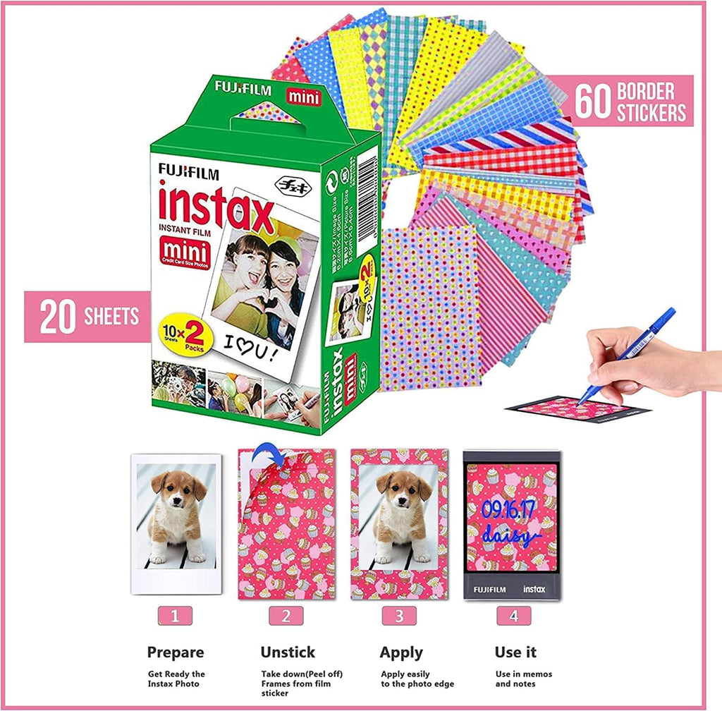 Fujifilm Instax Mini Link 3 Smartphone Printer Rose Pink + Fuji Film Value Pack (20 Sheets)+ Shutter Accessories Bundle, Incl. Protective Case, 20 Sticker Frames, USB Type C Cable