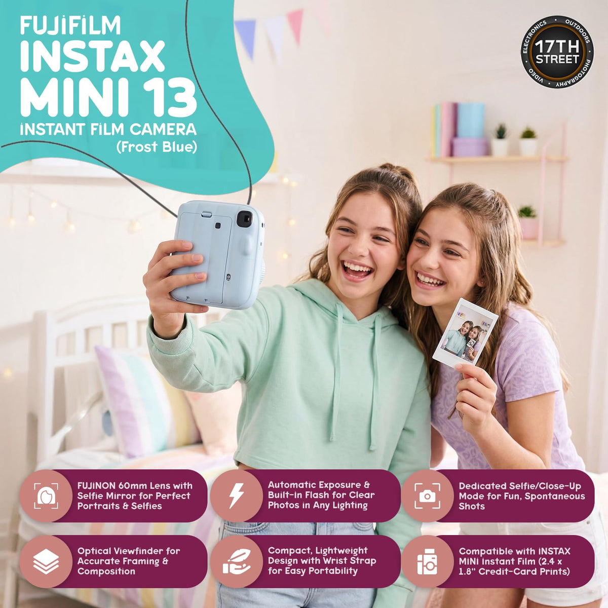 FUJIFILM Instax Mini 13 Instant Camera, Candy Pink with Film & Case Bundle