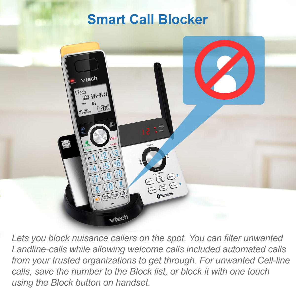 VTech IS8128-51 Super Long Range 5-Handset DECT 6.0 Cordless Phone for Home with Answering Machine, 2300 ft Range, Call Blocking, Bluetooth Connect to Cell, Intercom