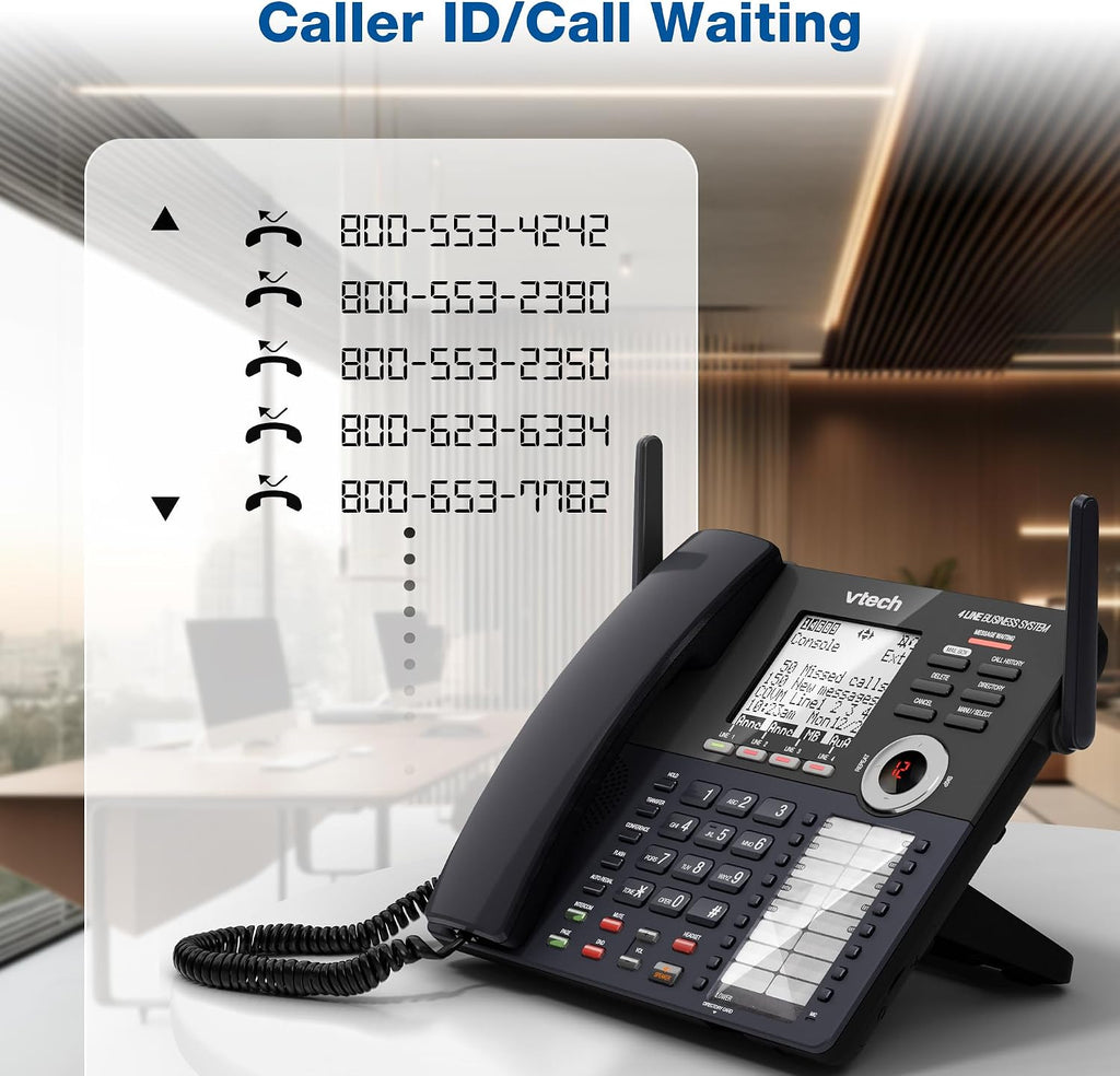 VTech AM18447 Main Console 4-Line Small Business Phone System - Expandable to 10 Stations, Digital Answering Machine, Auto Attendant, Intercom & Custom Music on Hold, Black