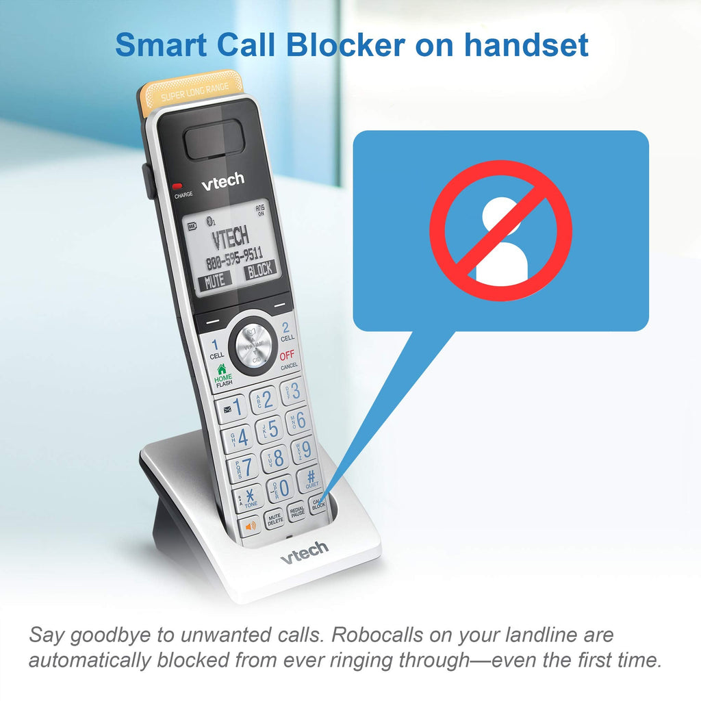 VTech IS8151-2 Super Long Range 2 Handset DECT 6.0 Cordless Phone for Home with Answering Machine, 2300 ft Range, Call Blocking, Bluetooth, Headset Jack, Power Backup, Intercom, Expandable to 12 HS