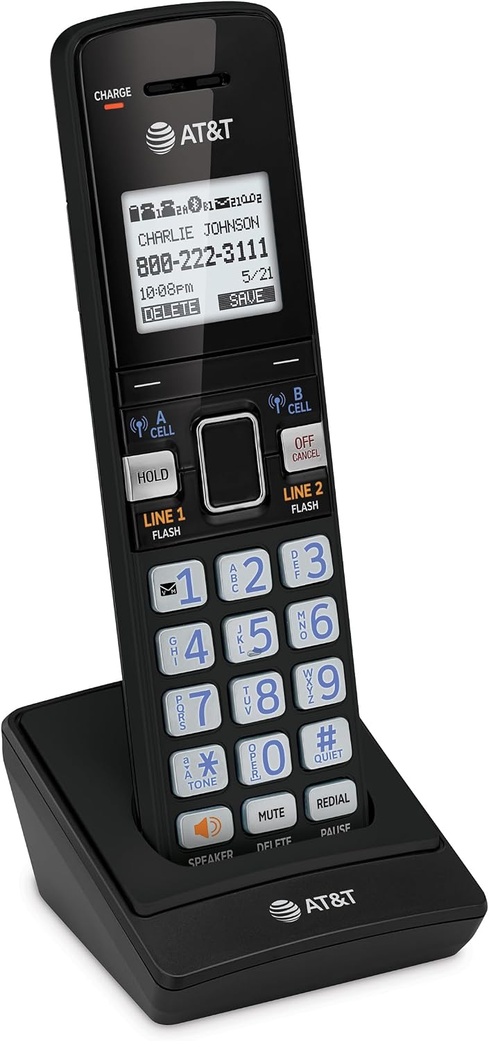 AT&T TL86123 2-Line Corded/Cordless Phone with Answering System, DECT 6.0 Digital Technology, Caller ID/Call Waiting, Intercom, Call Transfer and Remote Access (2 User System)
