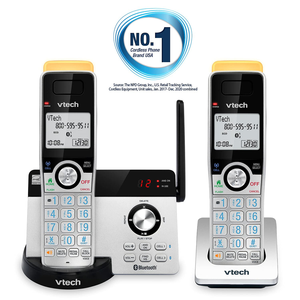 VTech IS8128-51 Super Long Range 5-Handset DECT 6.0 Cordless Phone for Home with Answering Machine, 2300 ft Range, Call Blocking, Bluetooth Connect to Cell, Intercom