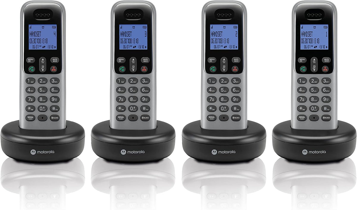 Motorola Voice T604 Cordless Phone System w/4 Digital Handsets, Speakerphone, and Call Block - Dark Grey