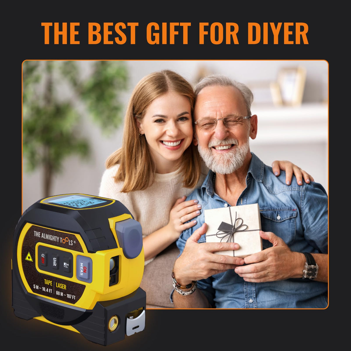 The Almighty Ruler Laser Tape Measure | Smart Range Finder | 196ft/ 60m