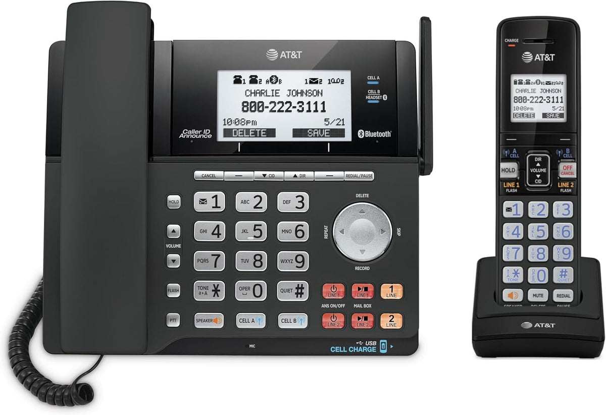 AT&T TL86123 2-Line Corded/Cordless Phone with Answering System, DECT 6.0 Digital Technology, Caller ID/Call Waiting, Intercom, Call Transfer and Remote Access (2 User System)