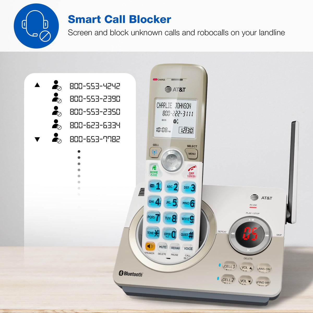 AT&T DL72319 DECT 6.0 3-Handset Cordless Phone for Home with Connect to Cell, Call Blocking, 1.8" Backlit Screen, Big Buttons, intercom, and Unsurpassed Range