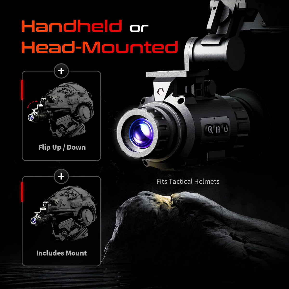 GOYOJO GNG2K Night Vision Monocular - 2K / 60Hz Refresh Digital Night Vision Goggles, Helmet Mountable, Stealth Infrared 940nm NVG with 0.0001 Lux Sensor, 4 Color Modes for Tactical/Hunting/Camping