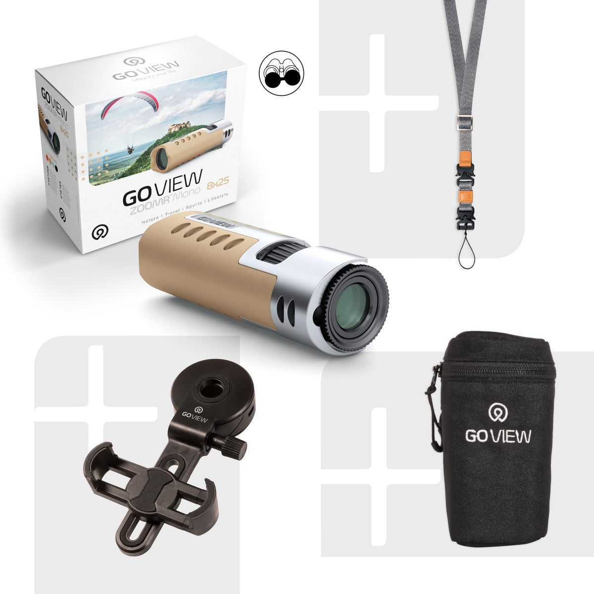 GOVIEW ZOOMR Mono 8x25 High Powered Monocular for Adults - Phantom Black