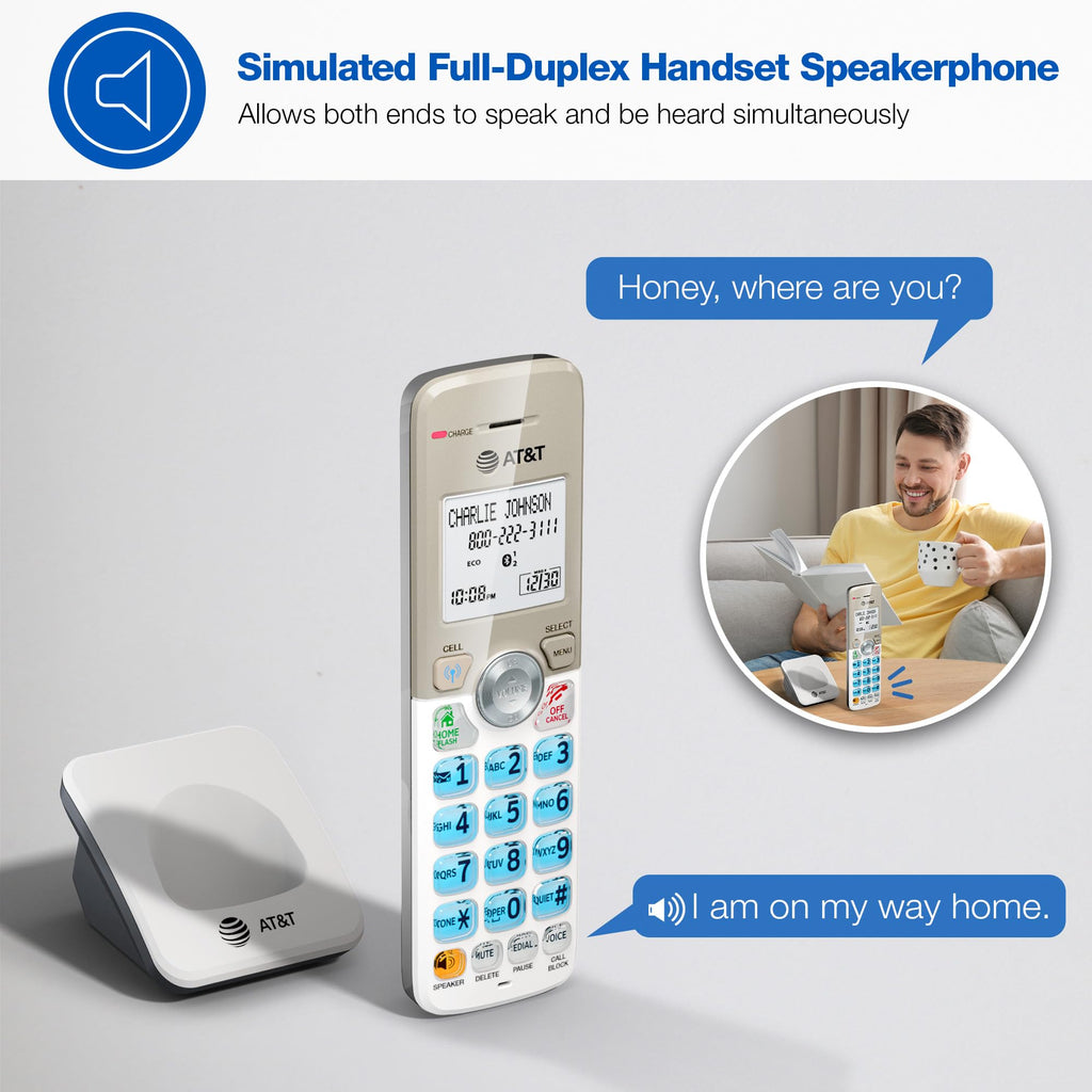 AT&T DL72319 DECT 6.0 3-Handset Cordless Phone for Home with Connect to Cell, Call Blocking, 1.8" Backlit Screen, Big Buttons, intercom, and Unsurpassed Range
