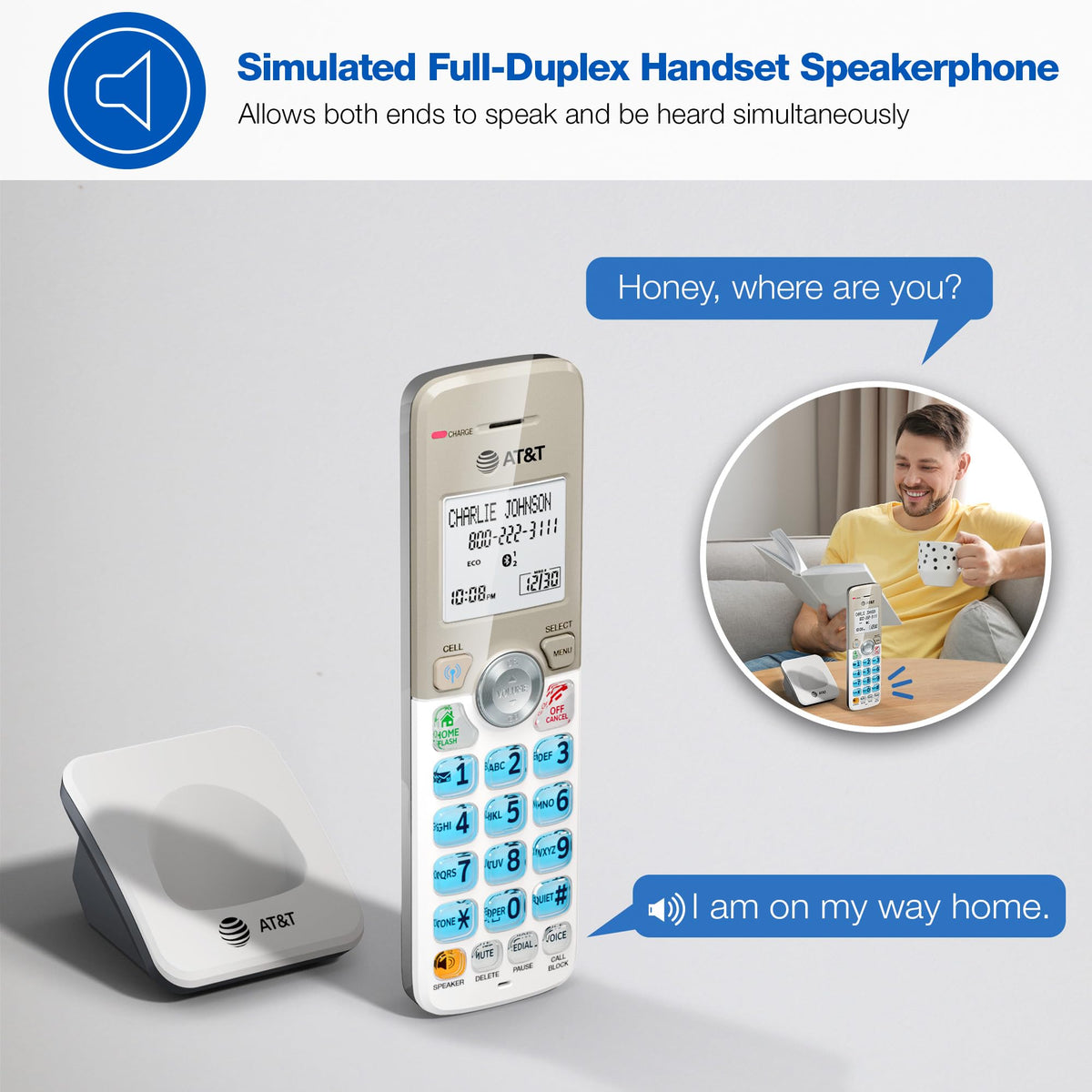 AT&T DL72319 DECT 6.0 3-Handset Cordless Phone for Home with Connect to Cell, Call Blocking, 1.8" Backlit Screen, Big Buttons, intercom, and Unsurpassed Range
