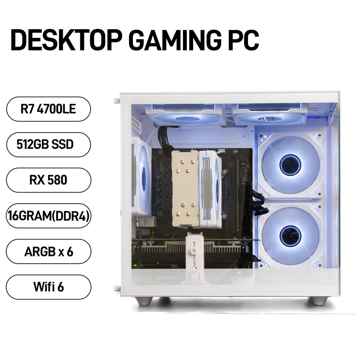 Gaming PC Desktop Computer - Ryzen 5 4500, Radeon RX 6500XT 4GB