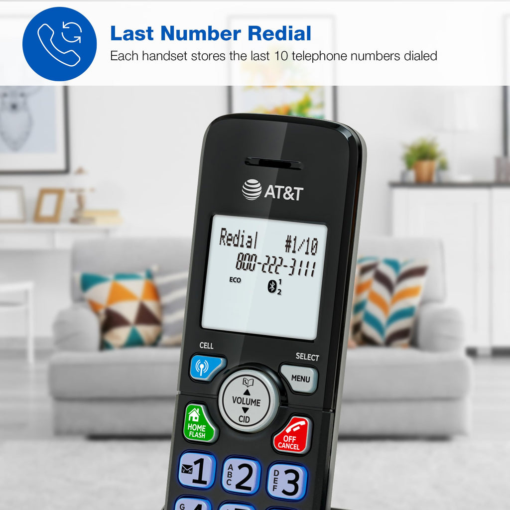 AT&T DL72319 DECT 6.0 3-Handset Cordless Phone for Home with Connect to Cell, Call Blocking, 1.8" Backlit Screen, Big Buttons, intercom, and Unsurpassed Range