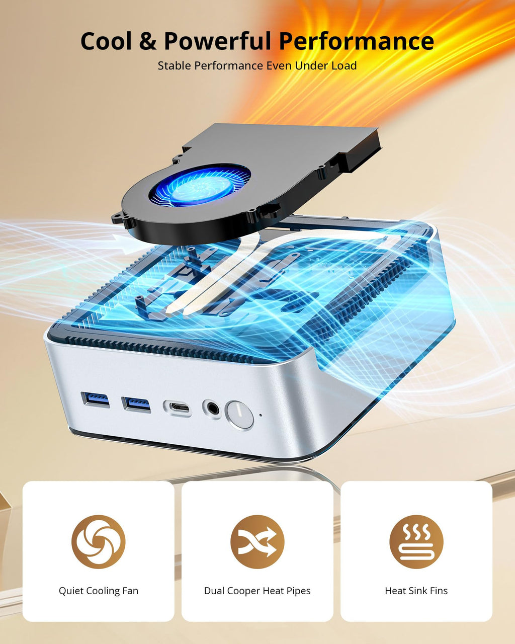 Glorlin Mini PC - Ryzen 5 3501U (up to 3.7GHz), 16GB DDR4 512GB SSD, Mini Desktop Computer with Triple 4K Display Support, WiFi 6 Bluetooth 5.3, Small Micro PC for Work, Study & Multitasking