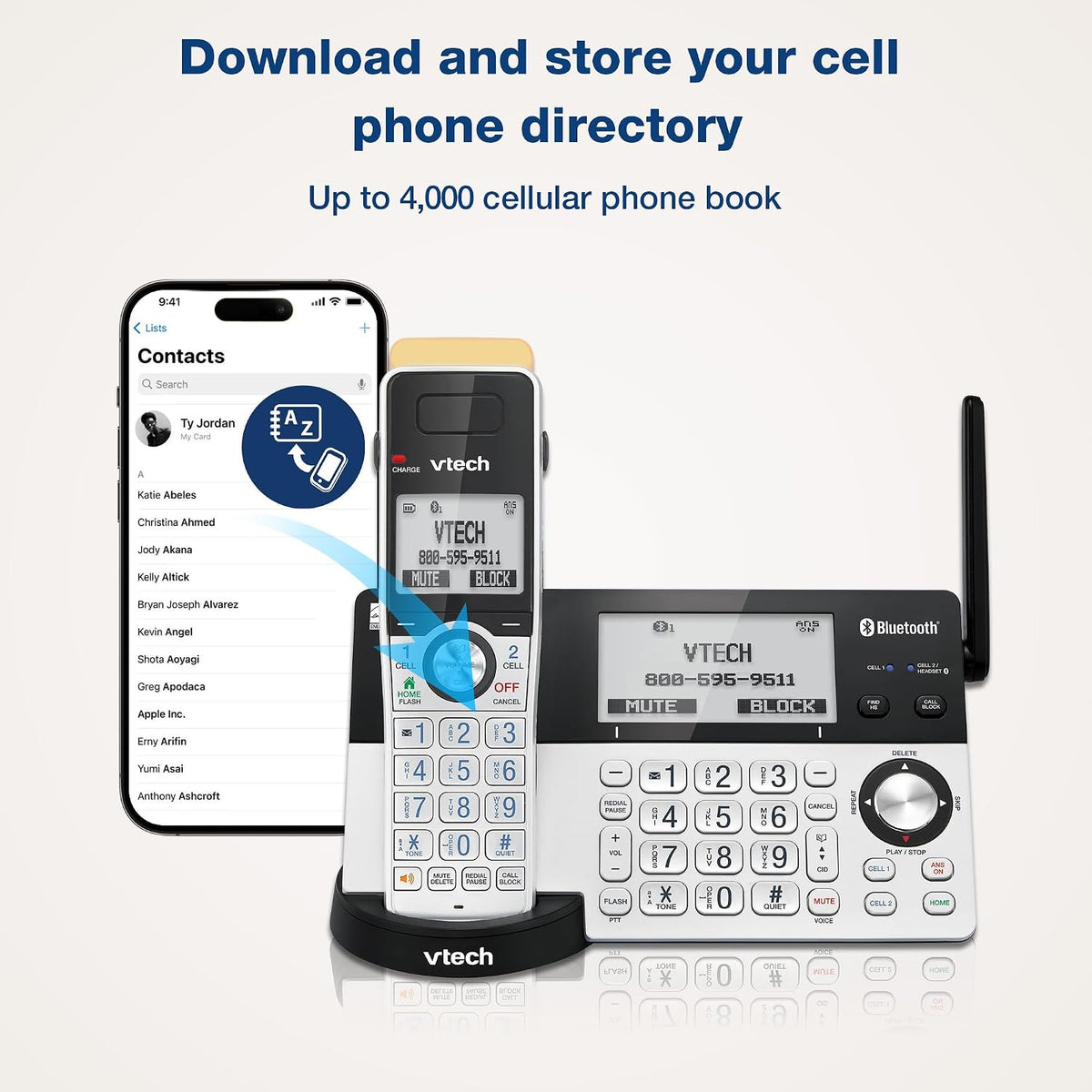 VTech IS8151-2 Super Long Range 2 Handset DECT 6.0 Cordless Phone for Home with Answering Machine, 2300 ft Range, Call Blocking, Bluetooth, Headset Jack, Power Backup, Intercom, Expandable to 12 HS